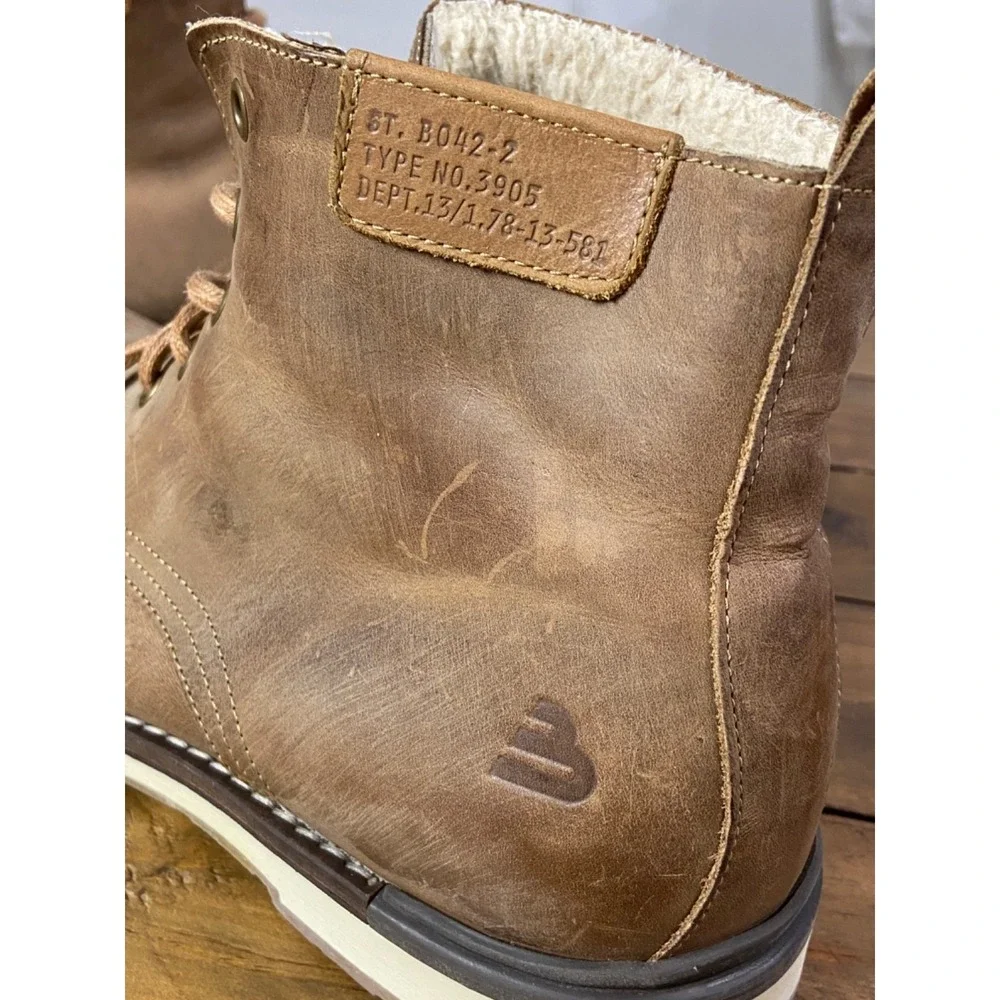 Bullboxer Gelos Men's Boots Size 13 Brown Leather Cap Toe‎ Fur Lined Portugal
